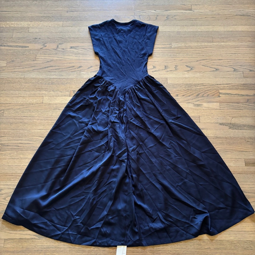 Ancosti Navy Blue Maxi Dress Small AN23SS5205 Ribbed Bodice Satin Skirt - Picture 5 of 9